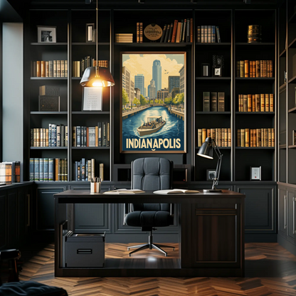 Indianapolis Indiana - Downtown Canal Vintage Travel Poster