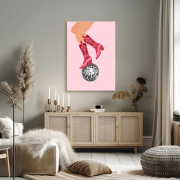 Retro Cowboy Boots Disco Ball Pop Culture Poster PosterGoat