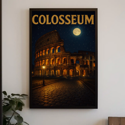 Colosseum Rome Moonlit Night Travel Poster