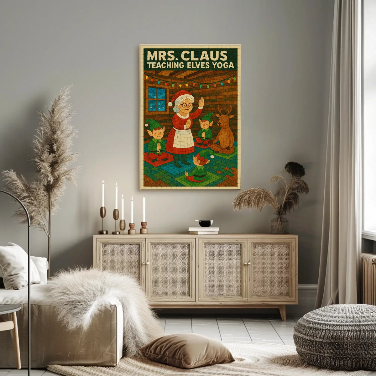 Mrs. Claus Teaching Elves Yoga Poster