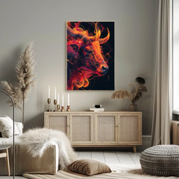 Fiery Bull Abstraction Abstract Poster