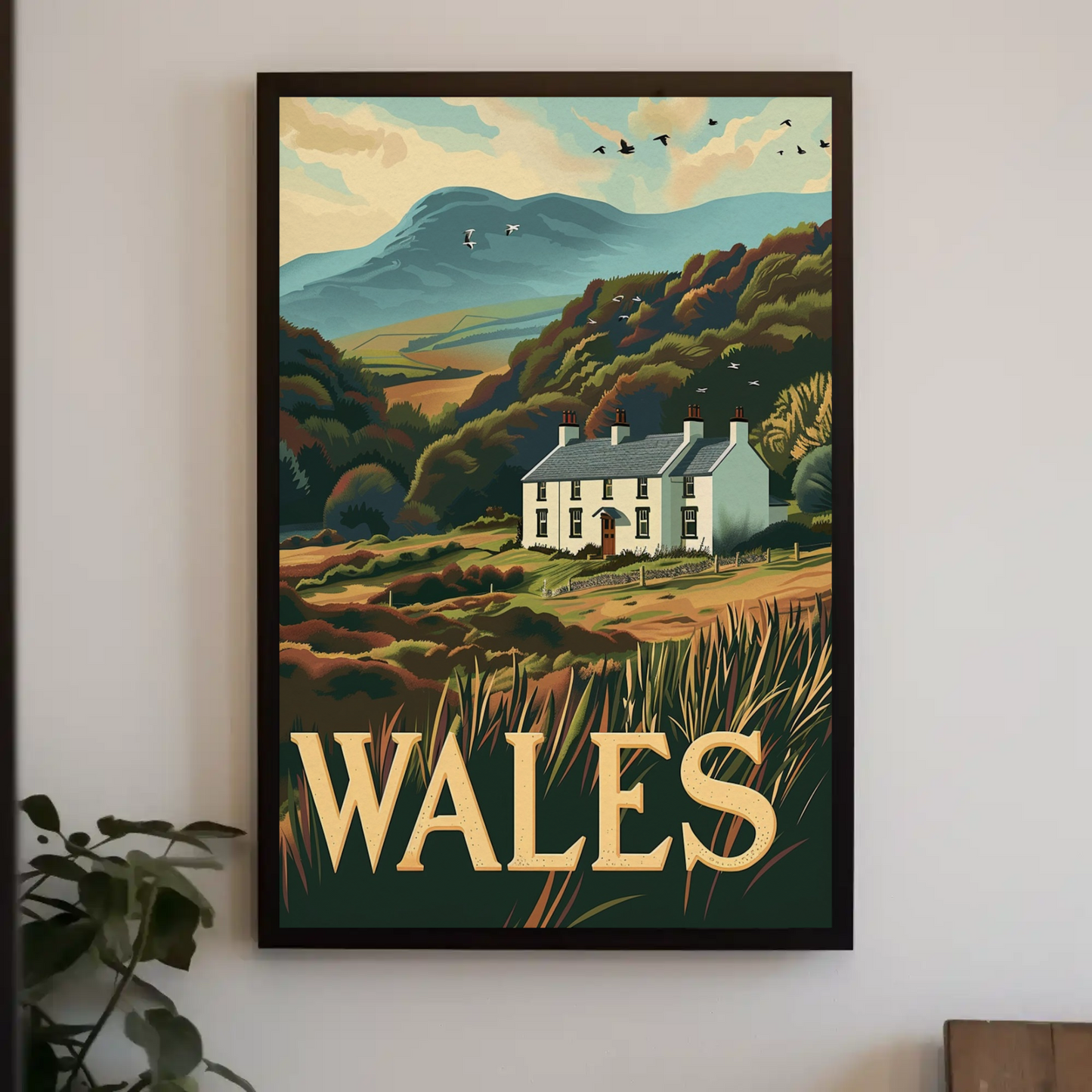 Wales Country Home and Hillside Travel Poster