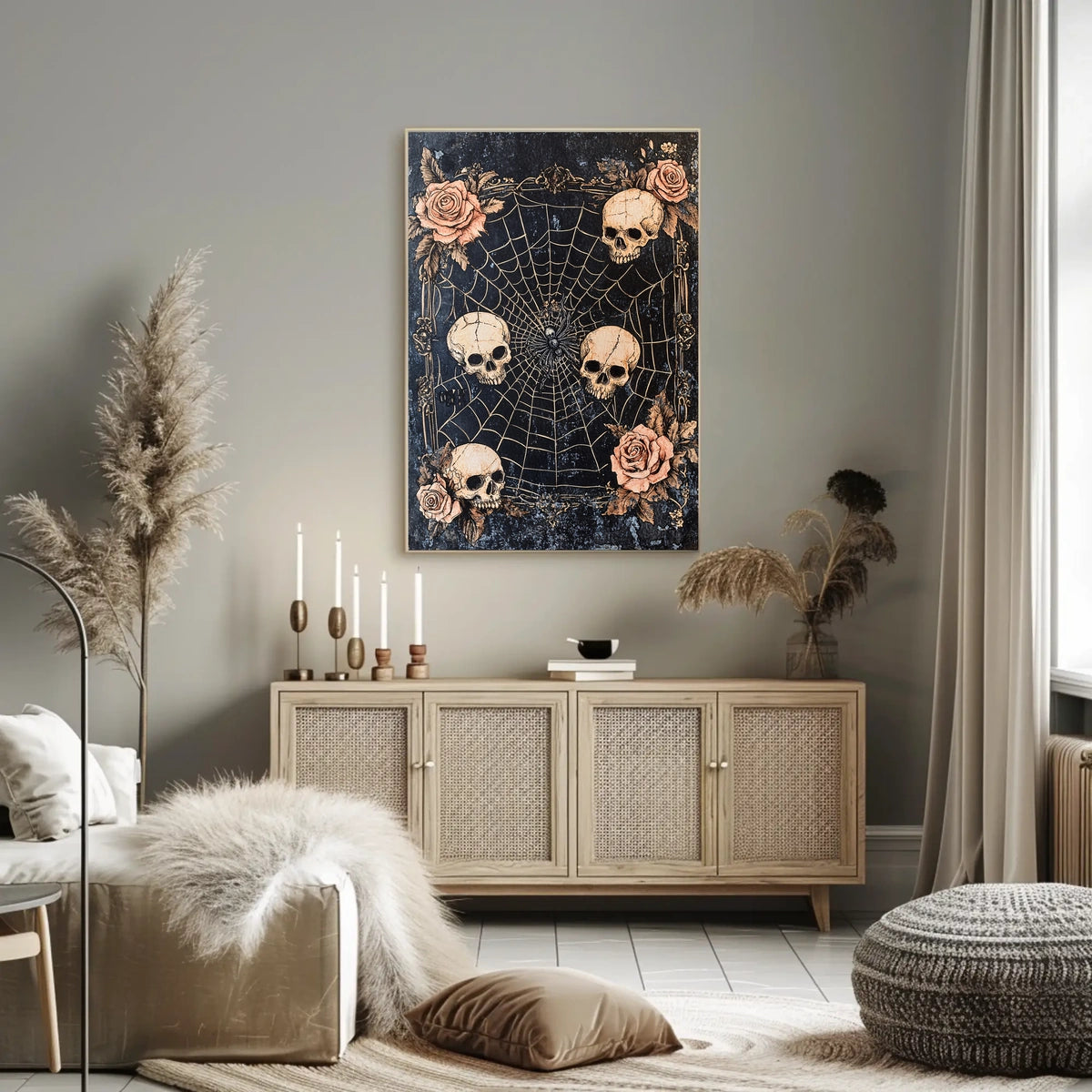 Dark Gothic Spider and Skulls Artistry - Artistic Poster