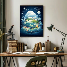 Whimsical Nightscape Poster with Dreamy Bear Creatures