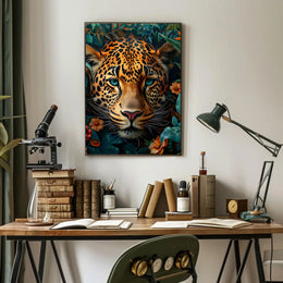 Leopard's Tranquil Gaze: Photorealistic Animal Poster