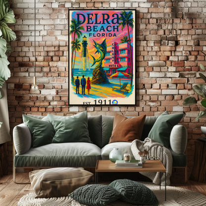 Delray Beach Hotel Lighthouse Fish Palms Vintage Travel Poster Wall Art