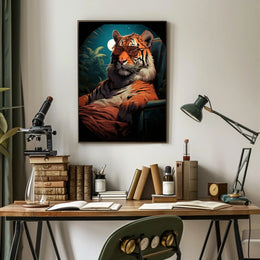 Stylized Tiger in Jungle with Moonlit Sky Animal Poster
