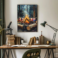 Cozy Glowing Campfire Night In The Forest Scene Poster