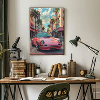 Vintage Car in Vibrant Cityscape Art Poster Print PosterGoat