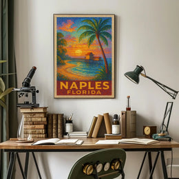 Naples Florida Sunset Poster Wall Art 18x24 Coastal Decor