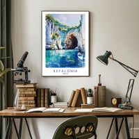 Vibrant Kefalonia Coastal Scene Watercolor - Travel Poster PosterGoat