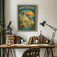 Santorini Sunset Vintage Travel Dreamer Poster