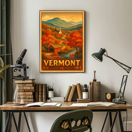 Vermont Autumn Landscape Poster Rustic Scenic Wall Art