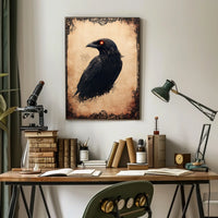 Gothic Raven Illustration with Dark Floral Design Animal Poster