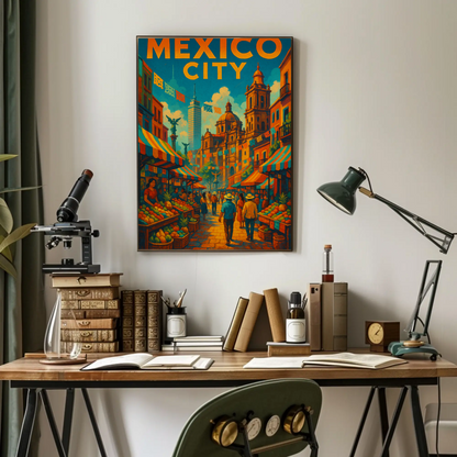 Mexico City Street Market Travel Poster