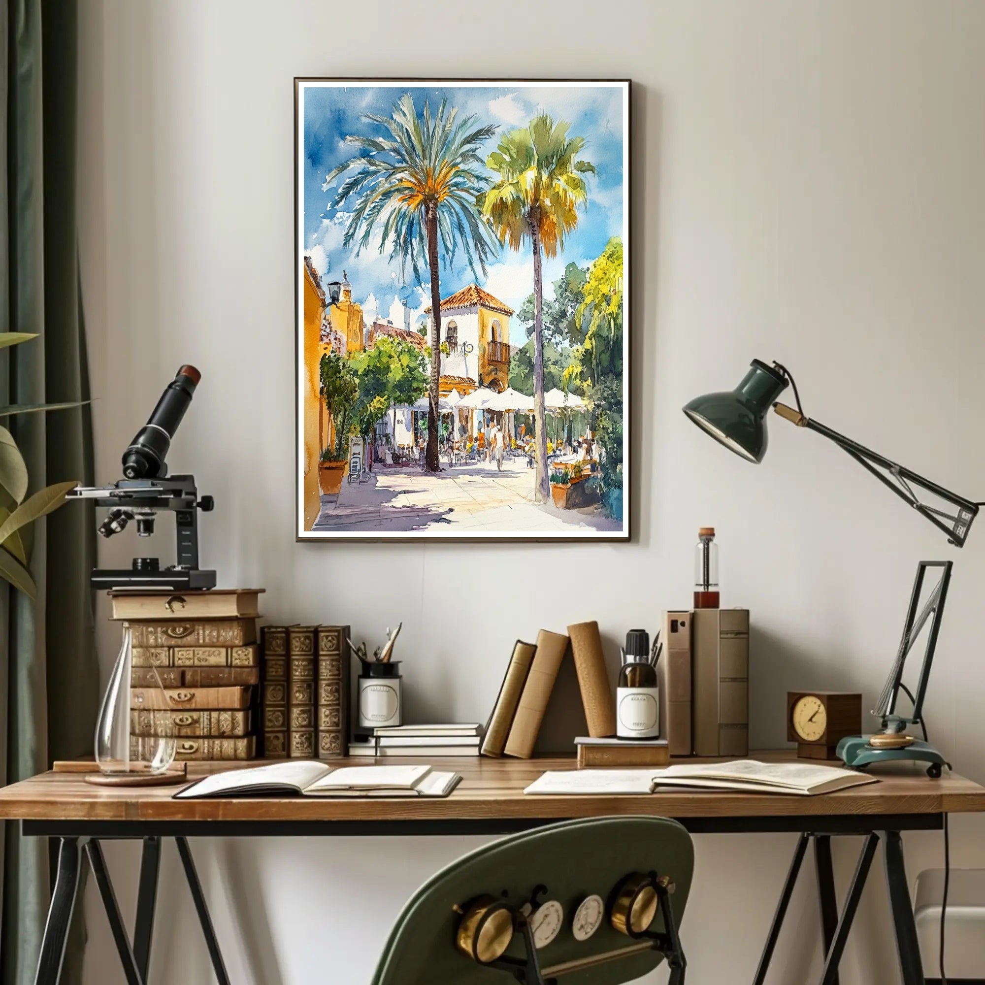 Sunlit Mediterranean Plaza Poster PosterGoat