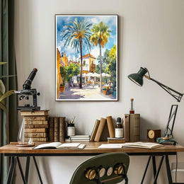 Sunlit Mediterranean Plaza Poster PosterGoat