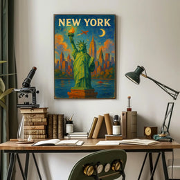 New York Skyline With Statue Of Liberty Poster
