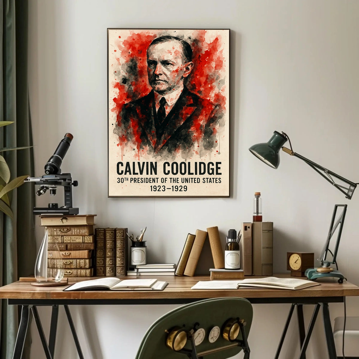 Calvin Coolidge Watercolor 1923-1929 Historical Presidential Poster