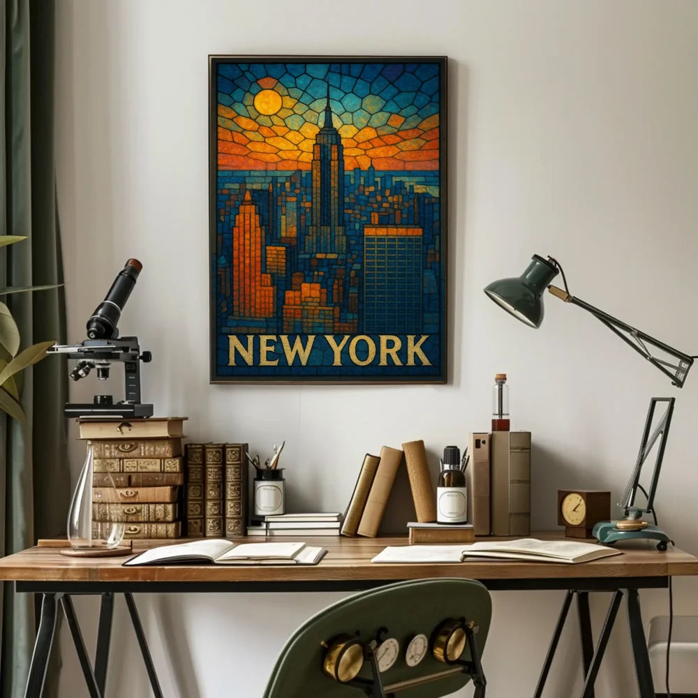 Digital Stained Glass NYC Poster Vibrant Modern Home Decor