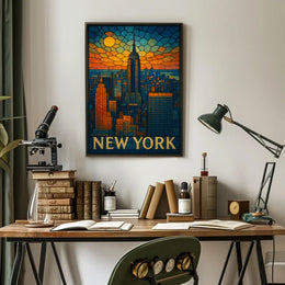 Digital Stained Glass NYC Poster Vibrant Modern Home Decor