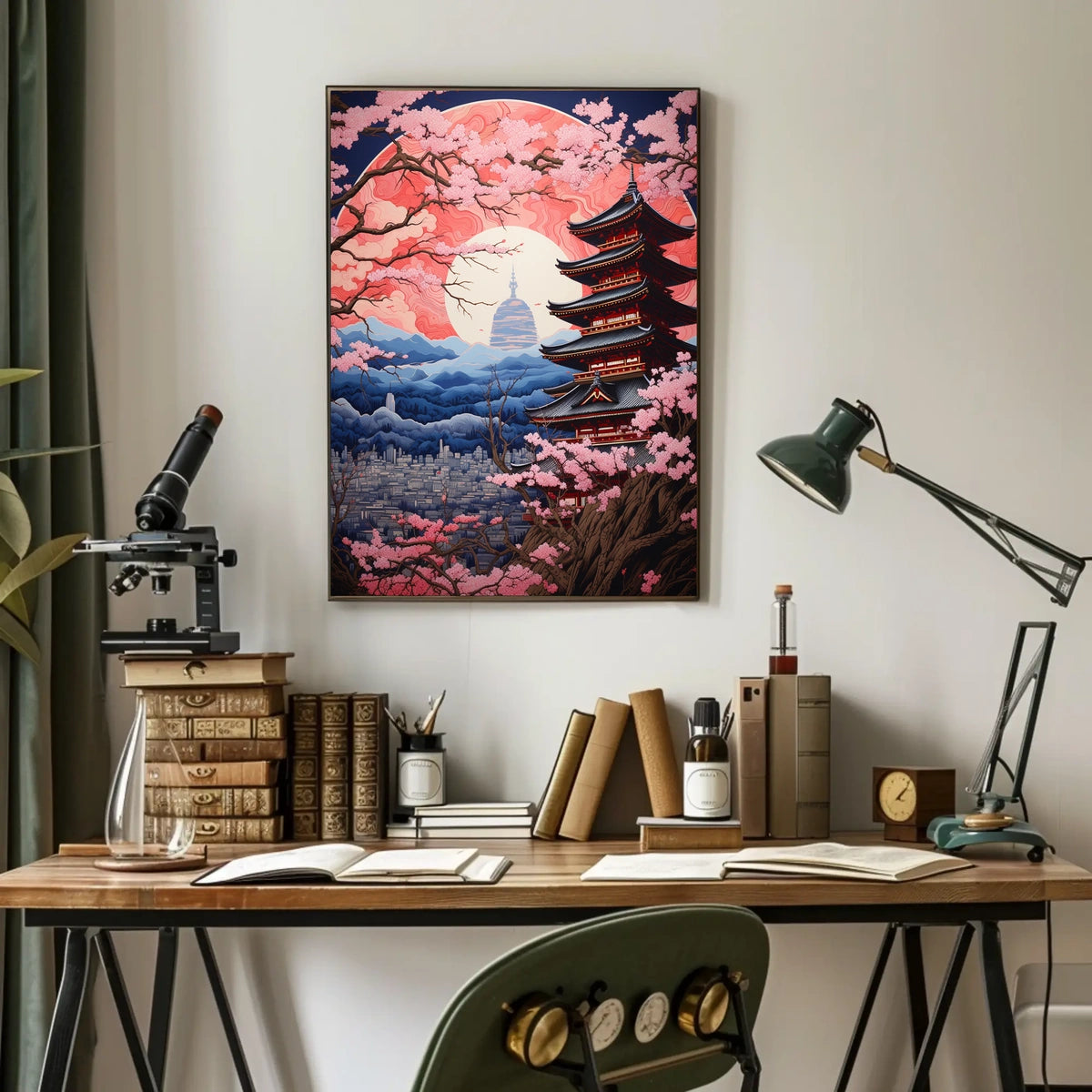 Japanese Pagoda and Sakura Harmony Cultural or Heritage Poster