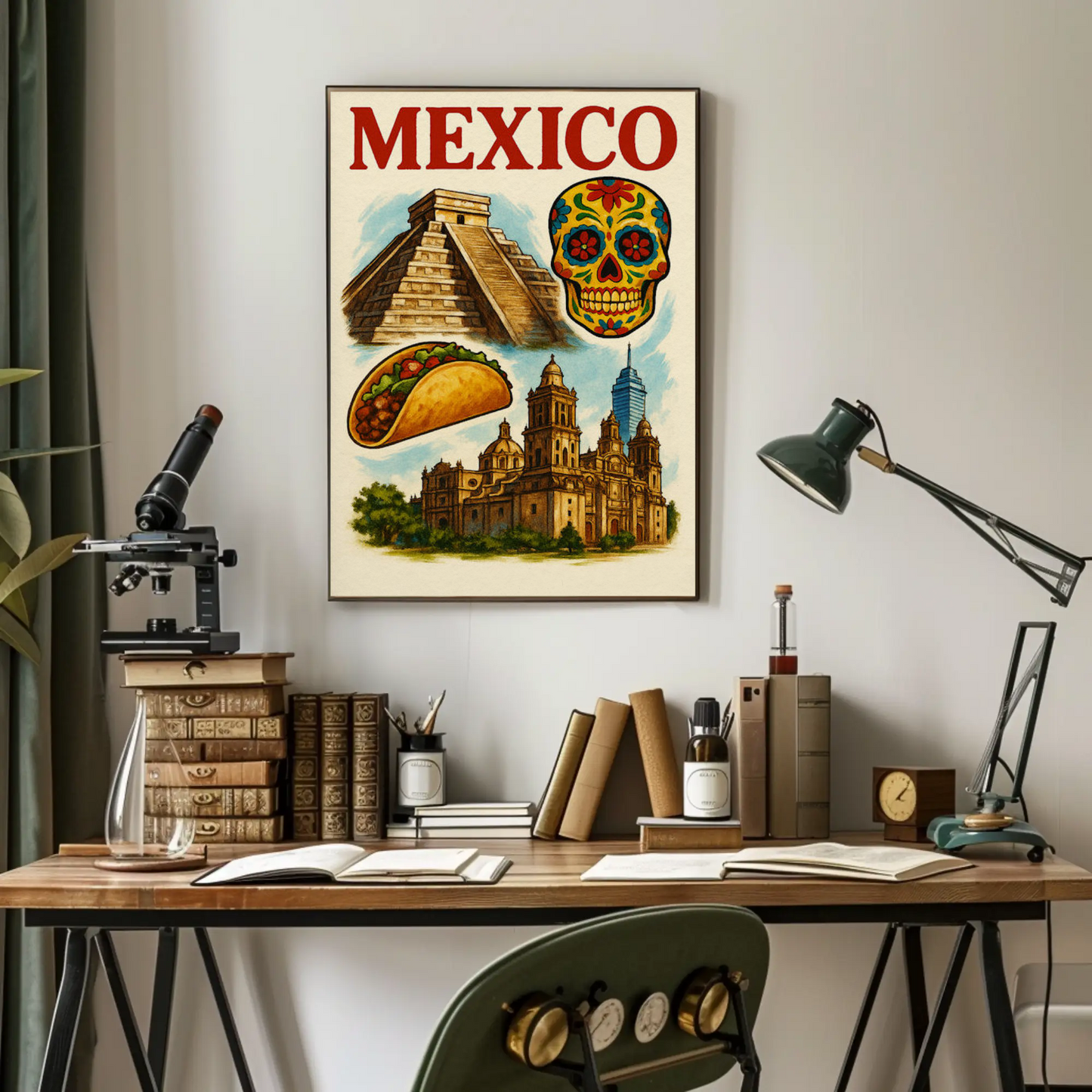 Mexico Pyramid Taco Skull Cathedral Culture Poster