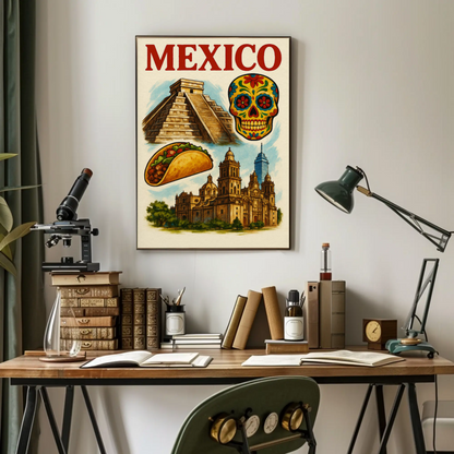 Mexico Pyramid Taco Skull Cathedral Culture Poster