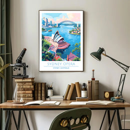 Sydney Opera House and Harbour Bridge Vintage Travel Poster