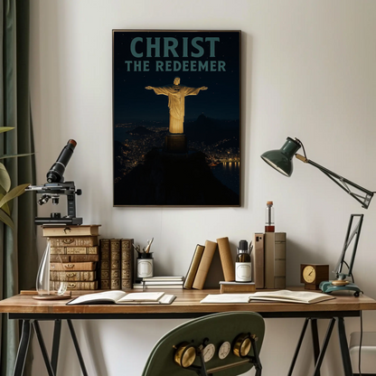 Christ The Redeemer Rio Night Skyline Travel Poster