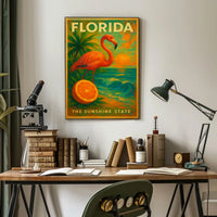 Florida Sunset Flamingo Poster For Beach Decor Vibe