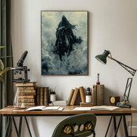 Mysterious Cloaked Figure Riding Horse Fantasy Mythology Poster PosterGoat