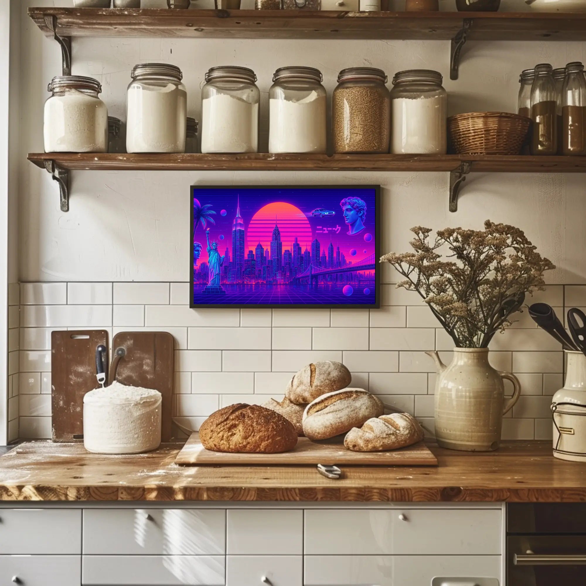 Neon Skyline Travel Poster Wall Art Print