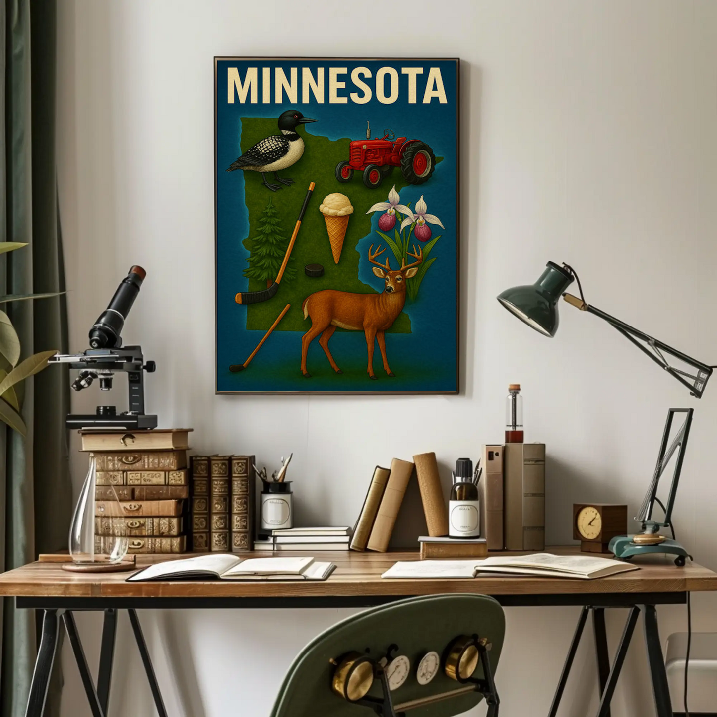 Minnesota Wildlife Symbols Icon Map Vintage Travel Poster