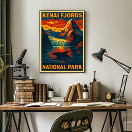 Kenai Fjords National Park Vintage Travel Dramatic Glacier Landscape Alaska Whale Tail Adventure Poster