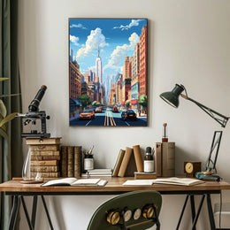 Stylized Urban Streetscape Art Print of New York - Travel Poster
