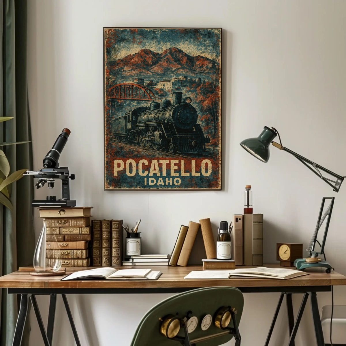 Pocatello Idaho Vintage Railway Travel Art Deco Steampunk Heritage Transportation Poster