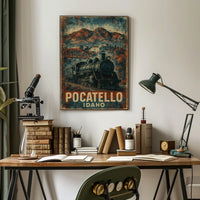 Pocatello Idaho Vintage Railway Travel Art Deco Steampunk Heritage Transportation Poster