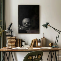 Dark Skull with Flowers: Classical Vanitas Artistic Poster PosterGoat
