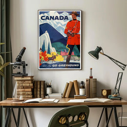 Vintage Canada Travel Poster with Mountie and Wildlife Travel Poster PosterGoat