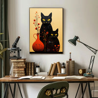 Enigmatic Felines And Floral Harmony Poster