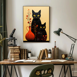 Enigmatic Felines And Floral Harmony Poster