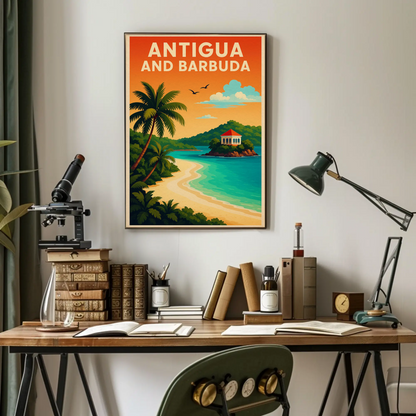 Antigua And Barbuda Caribbean Beach Sunset Travel Poster