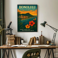 Honolulu Adventure Vintage Travel Poster Art