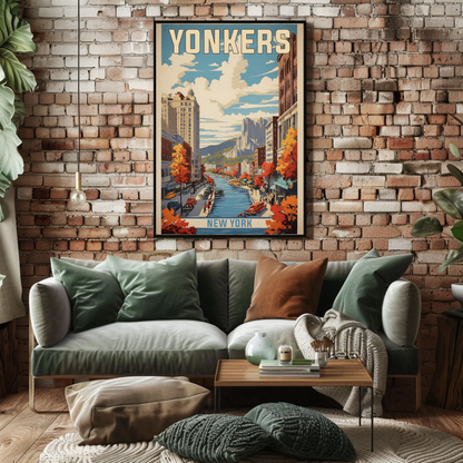 Yonkers New York Cityscape Vintage Travel Poster