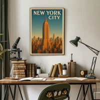 Empire State Building New York Poster Vintage Wall Art