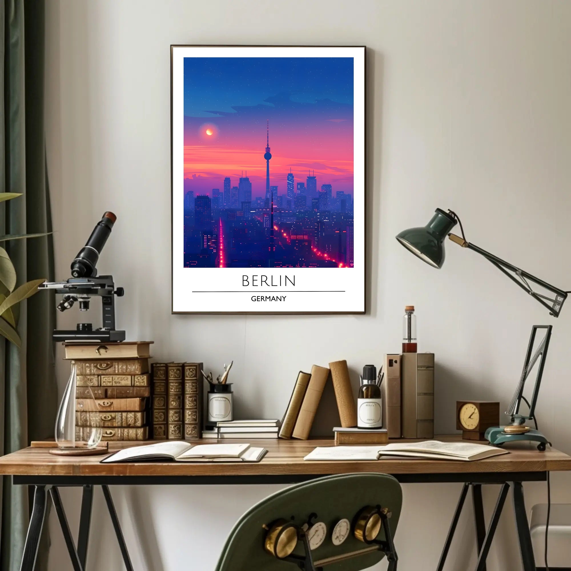 Berlin Twilight Skyline with Iconic TV Tower Cityscape Poster