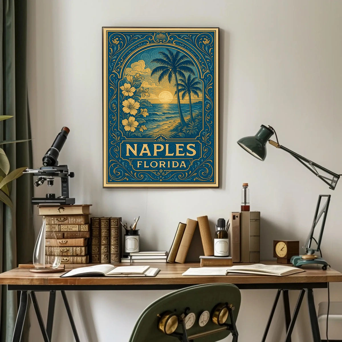 Naples Florida Vintage Travel Poster Coastal Charm Decor