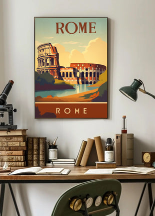 Colosseum Vintage Travel Poster: Rome's Iconic Landmark Illustration