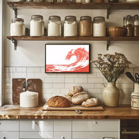 Bold Minimalist Wave Art Poster in Coral Red